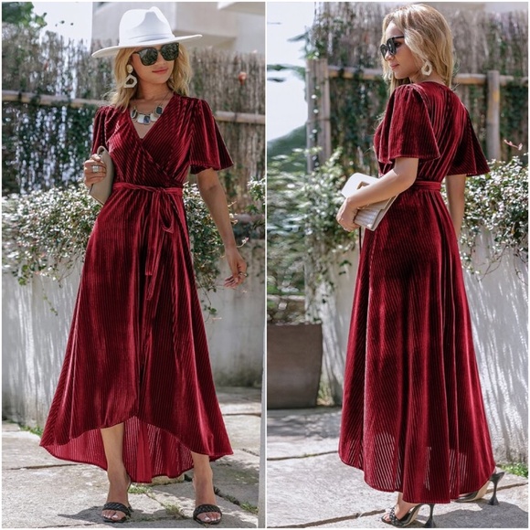 Blue Lush Velvet Butterfly Sleeve Ribbed Maxi Dress - Picture 7 of 11